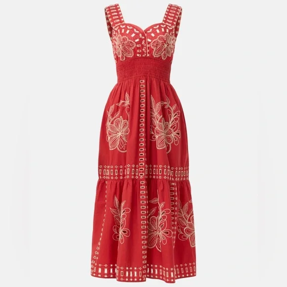 Rails Fawn Dress Red and Cream Floral Midi - Picture 2 of 8